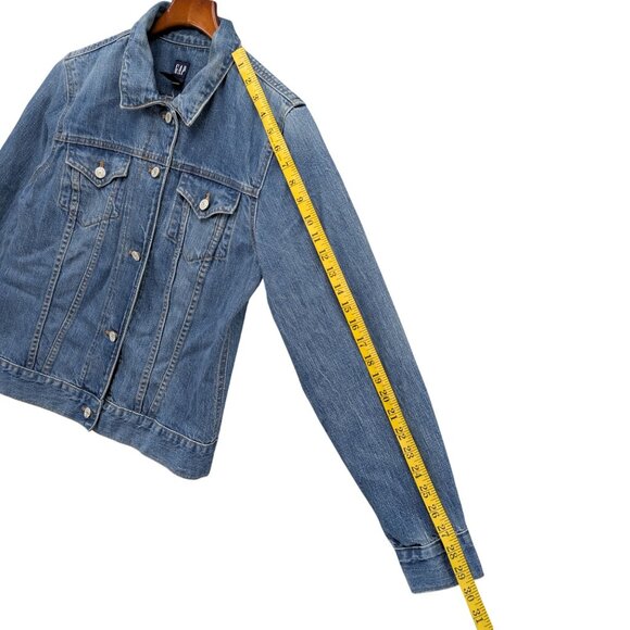 Vtg GAP Jean Trucker Jacket Womens Blue Cotton Denim Button Front Y2K Size L - Picture 8 of 9